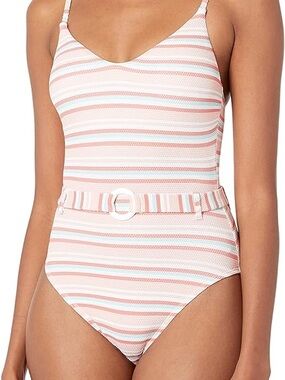 New Splendid One Piece belted striped Pastel swimsuit Sz M